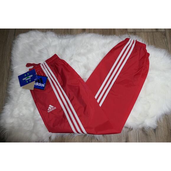 NWT Rare Adidas Vintage Nylon Red TEAM Track Pants Youth Large YL - Picture 1 of 12